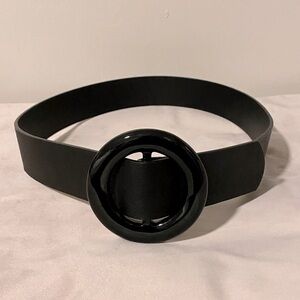 Black Vegan adjustable belt w/black lucite round buckle No buckle holes/any size